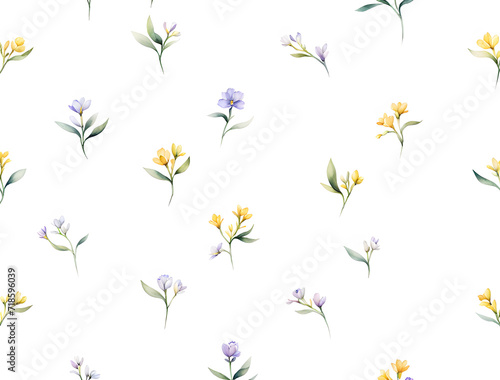 watercolor-illustration-of-freesia-floral-pattern-intertwined-with-red-mini-ribbons-minimalist-style © HYOJEONG