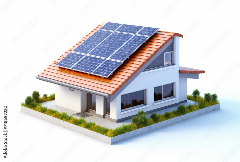 Fototapeta premium 3D house with solar cells white background