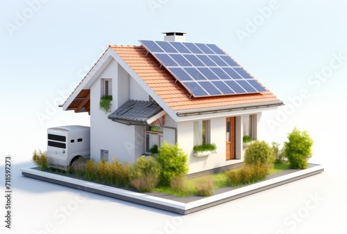 3D house with solar cells white background #718597273