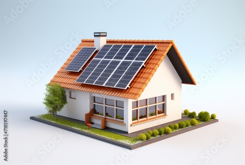 3D house with solar cells white background