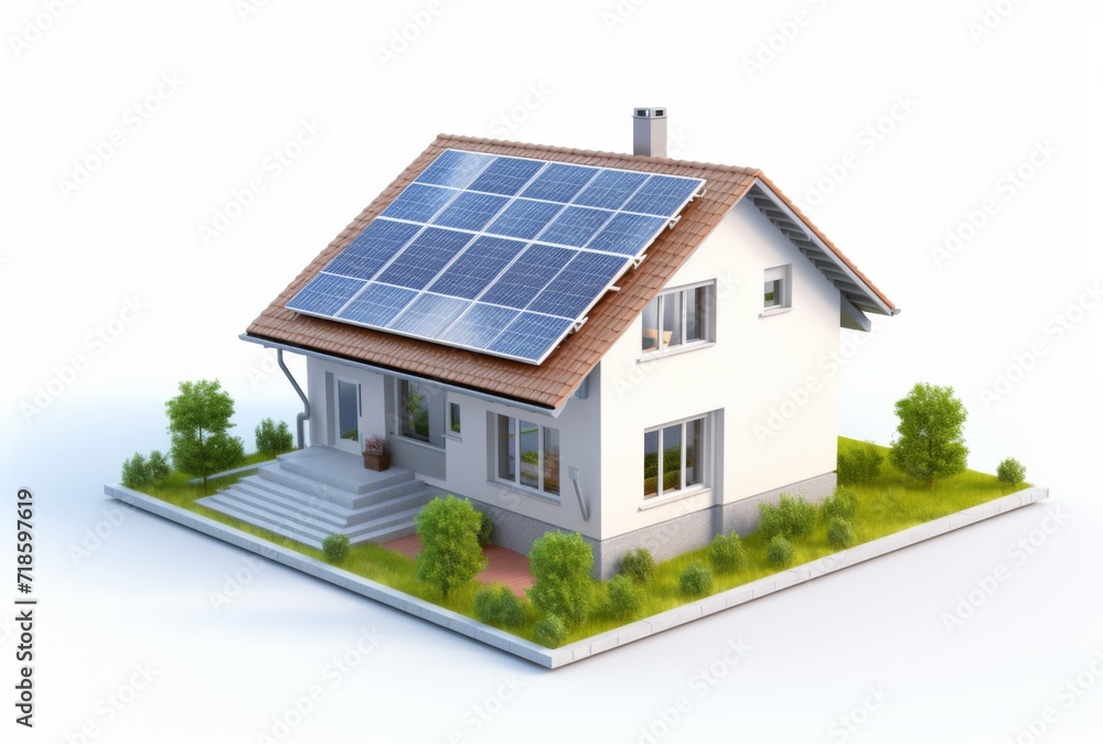3D house with solar cells white background 3D house with solar cells white background