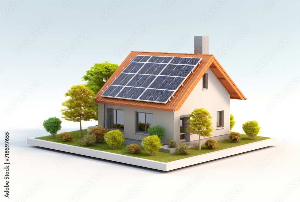 3D house with solar cells white background 3D house with solar cells white background
