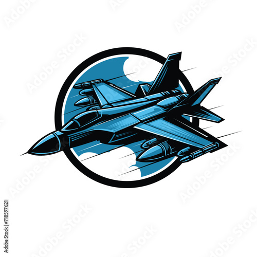 blue jet fighter logo illustration