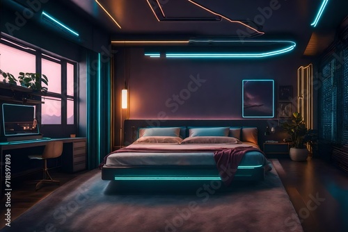 luxury interior of neon bedroom