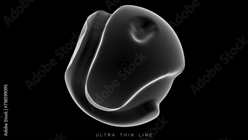 Ultra thin line fluid geometry. Dynamic vector distorted spheres.