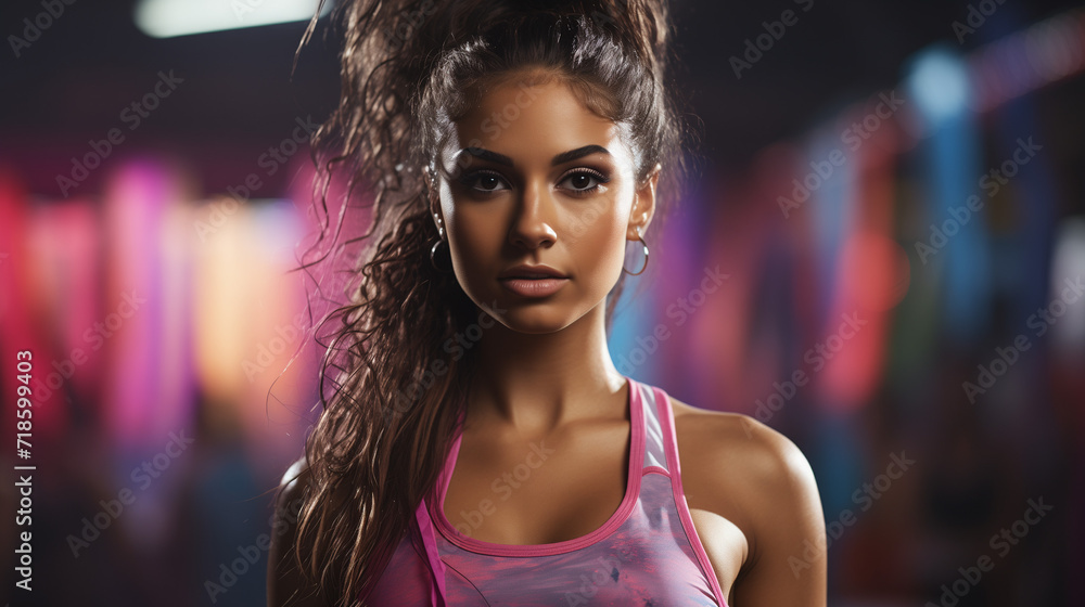 Portrait d'une femme sportive en tenue de sport dans une salle de fitness et de musculation Portrait d'une femme sportive en tenue de sport dans une salle de fitness et de musculation