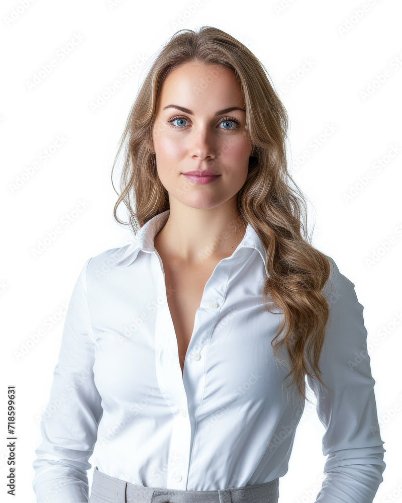 Confident young entrepreneur woman isolated on a white background with space for text Confident young entrepreneur woman isolated on a white background with space for text