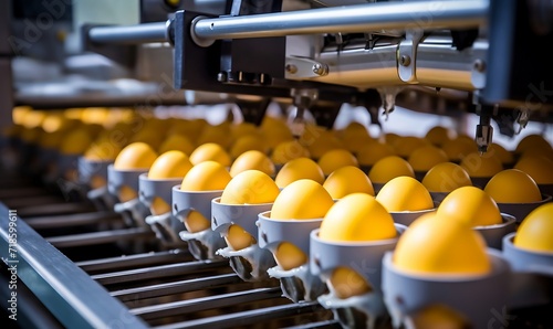 Production line of the egg factory. Egg production line. Industrial background