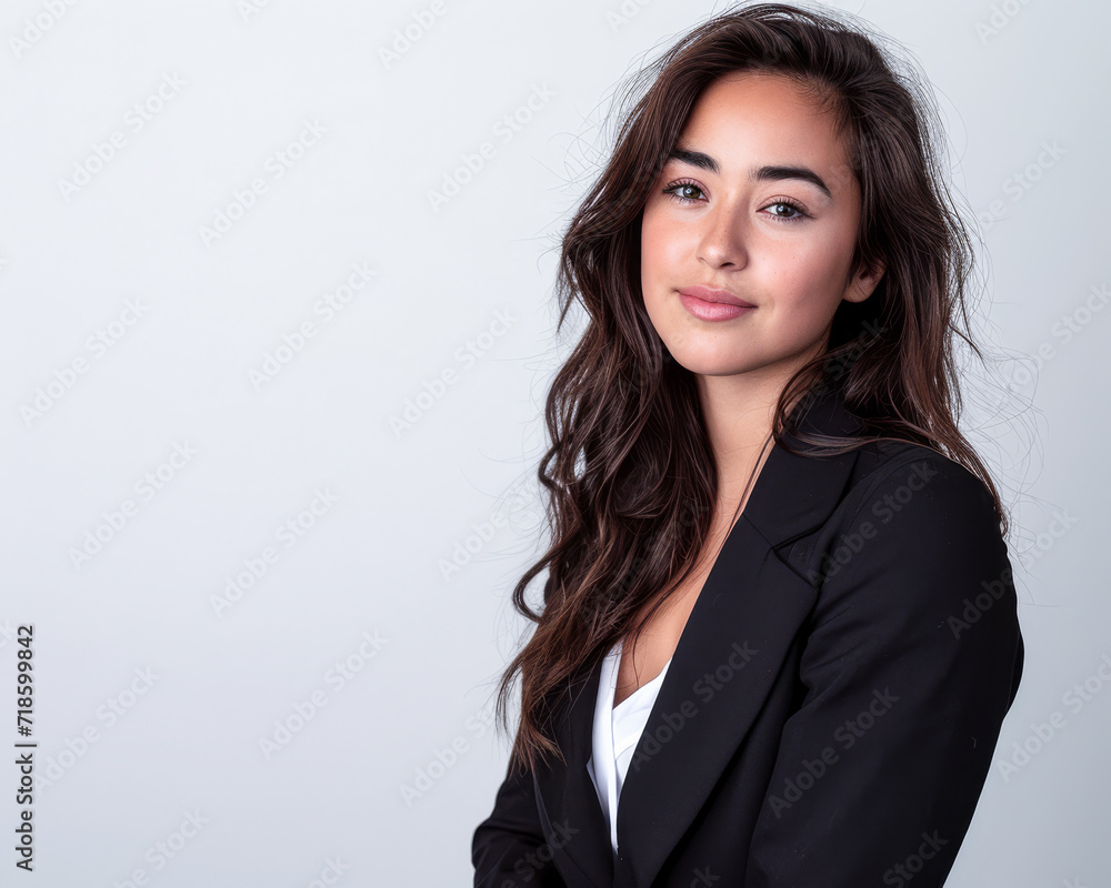 Confident young entrepreneur woman isolated on a white background with space for text Confident young entrepreneur woman isolated on a white background with space for text