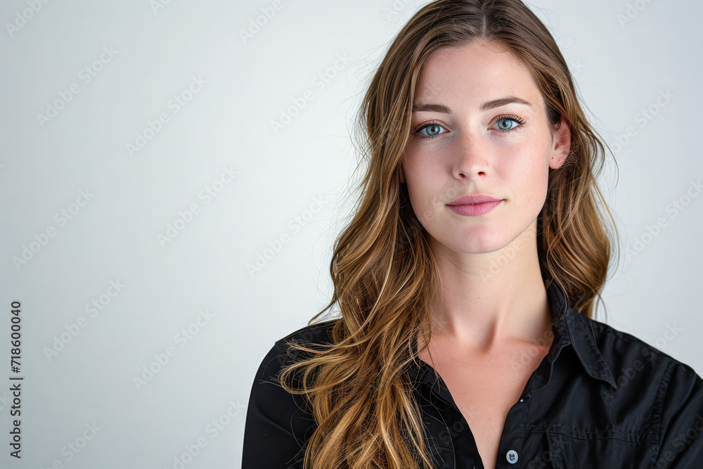 Confident young entrepreneur woman isolated on a white background with space for text Confident young entrepreneur woman isolated on a white background with space for text