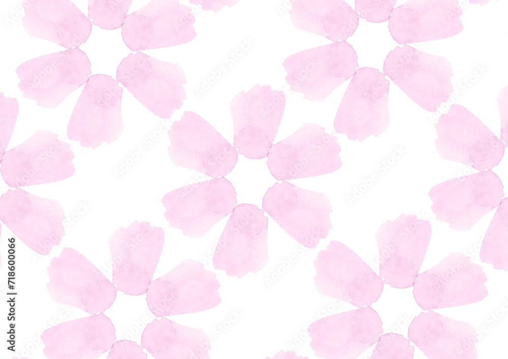 水彩の抽象的な花が並んだ模様のピンク色の背景イラスト