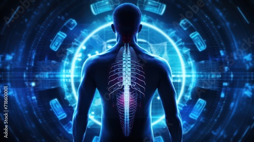 futuristic medical research of back spine back, spine, herniated disk pain health care with diagnosis vitals infographic biometrics for clinical and hospital x-ray and chiropractic treatment services © Andrey