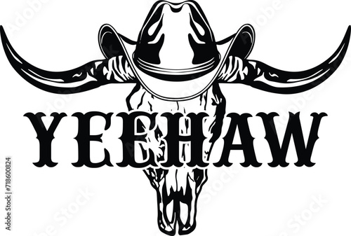 Yeehaw svg, Bull skull, Cow skull, Cowboy silhouette.