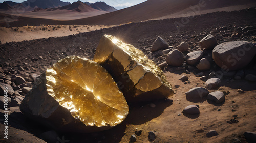 Gold minerals, gold nuggets in nature natural mine photo