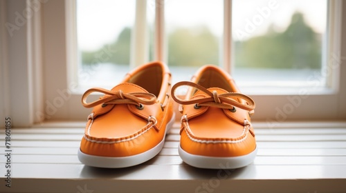 Orange moccasins with bows. The trend for bows in 2024. Shoes with bows photo