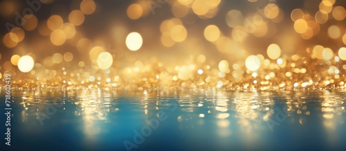 Water blue and bokeh gold glare background