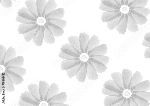 水彩のモノクロの花が並んだ背景イラスト