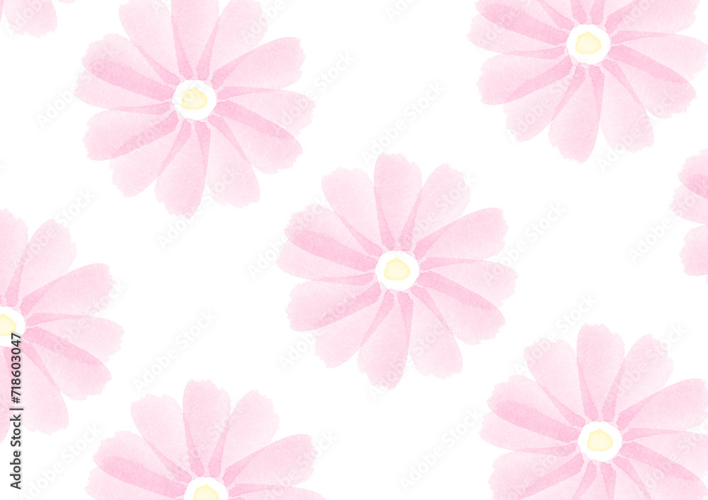 水彩のピンク色の花が並んだ背景イラスト 水彩のピンク色の花が並んだ背景イラスト