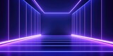 Blue purple digital hologram of podium  line vertical neon lamps abstract  futuristic