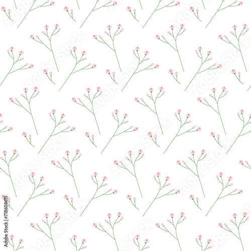 Seamless pattern of spring blossom twigs in trendy soft hues. Springtime abstract background texture