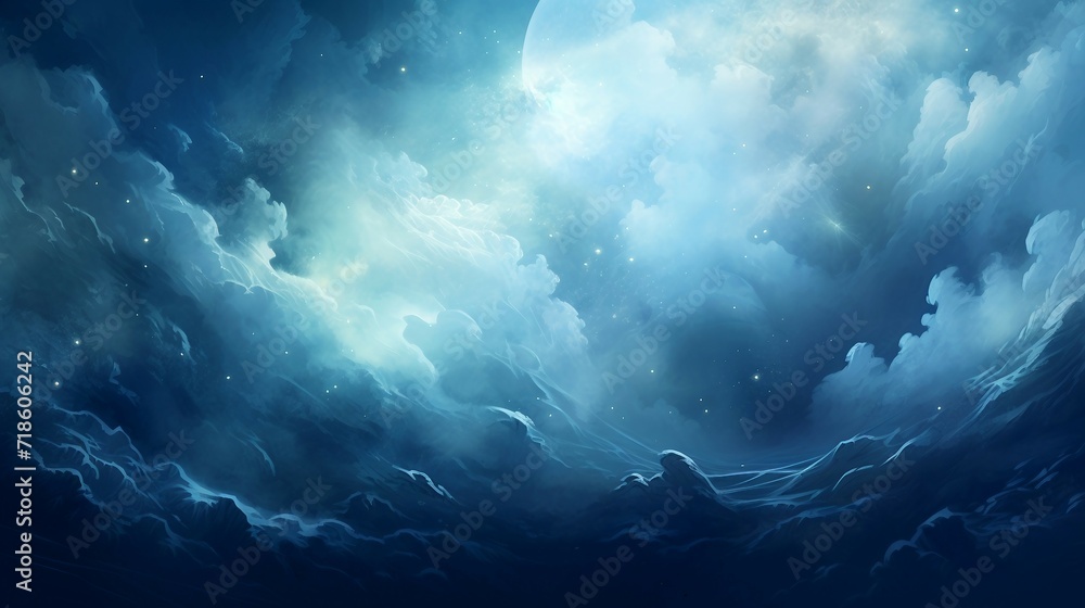 Beautiful blue sky with clouds and stars at night AI Generated