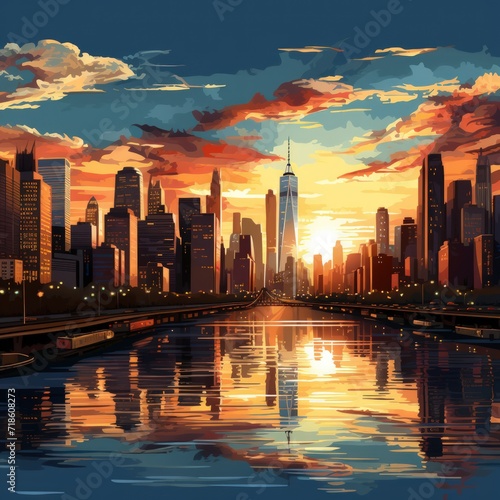 illustration design of the New York city  golden hour