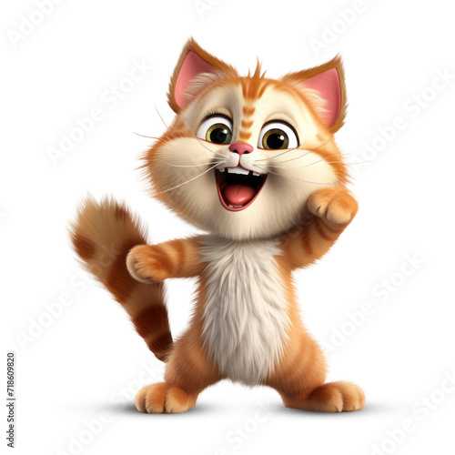3D happy cat funny character on white background