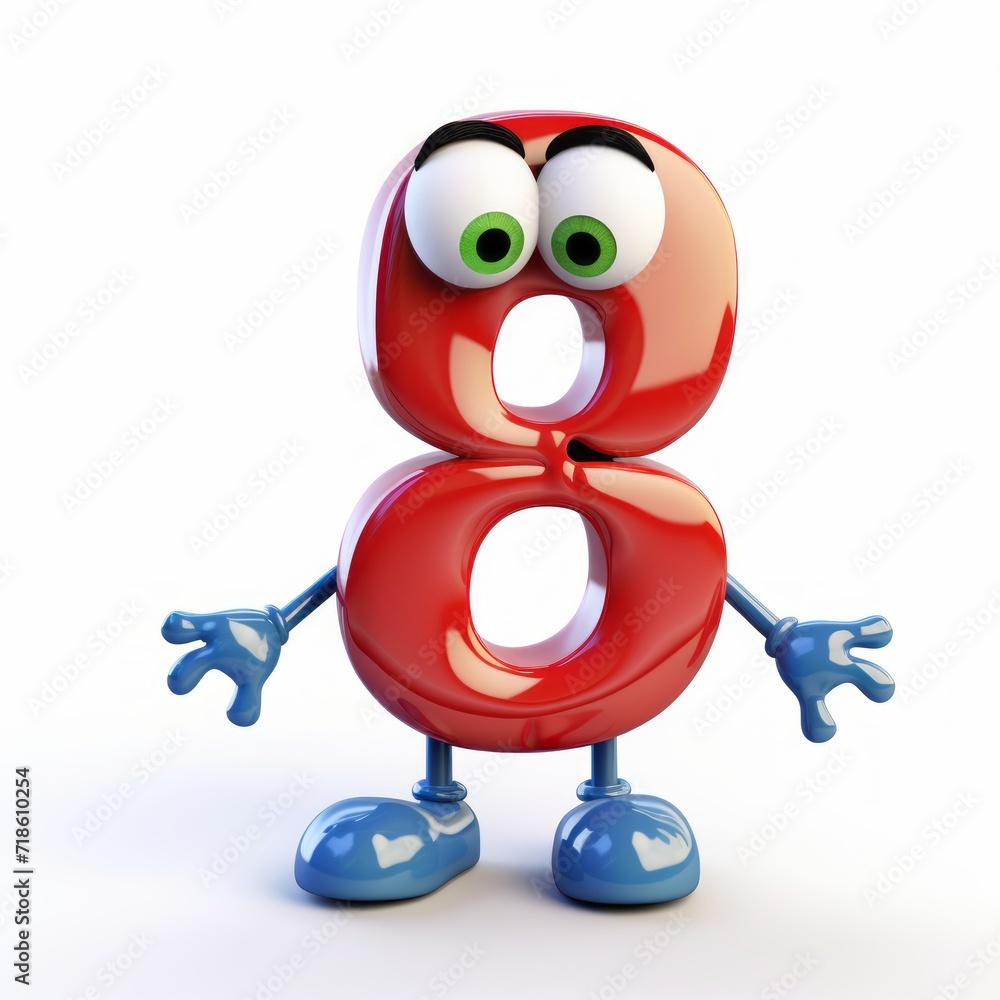 3D happy funny eight number character on white background 3D happy funny eight number character on white background