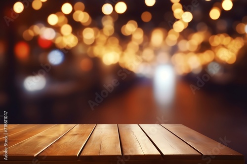 Empty wooden table and bokeh lights background. For product display © Md Mojammel