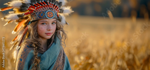Girl in Blanket with Indian Headdress