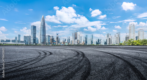 Empty asphalt road and city buildings skyline in Shenzhen © zhao dongfang