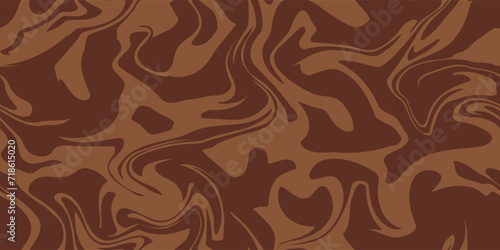 Abstract brown psychedelic waves print background. 1970s trippy seamless pattern. Marble acrylic swirl pattern. Coffee or chocolate liquid texture.