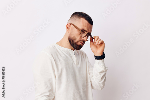 Man isolated white portrait face cool person young adult man standing background background
