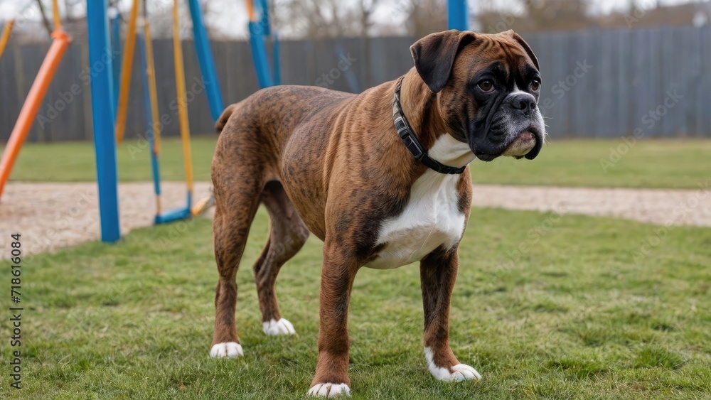 Brindle boxer in the playground Brindle boxer in the playground