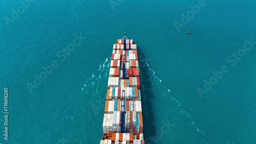 Aerial view of the freight shipping transport system cargo ship container. international transportation Export-import business, logistics, transportation industry concepts	 photo