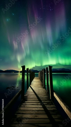 Bridging Realms: Lake Serenity Framed by the Glow of Aurora