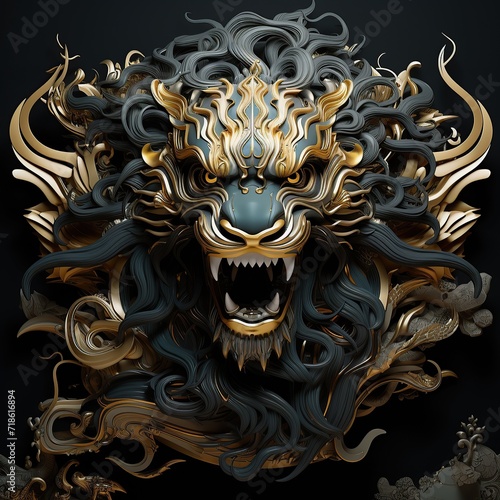 intricately crafted dragon lion illustration background