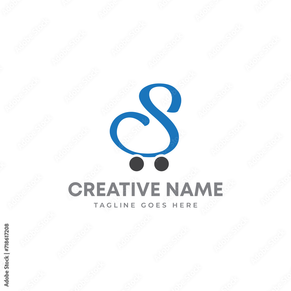 Letter S Online shop e commerce logo design with modern creative concept. Letter S shopping cart logo Letter S Online shop e commerce logo design with modern creative concept. Letter S shopping cart logo