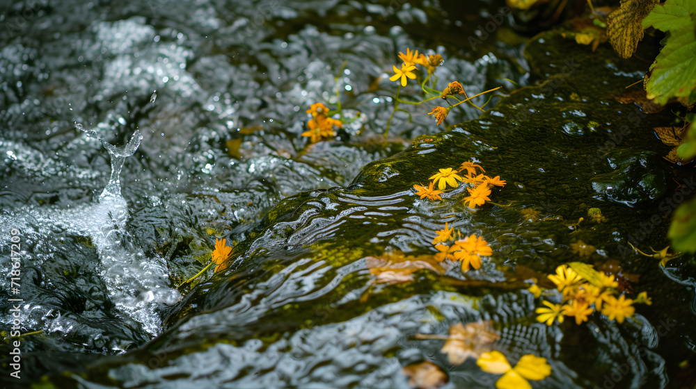 Yellow Flowers Floating in a Stream of Water
