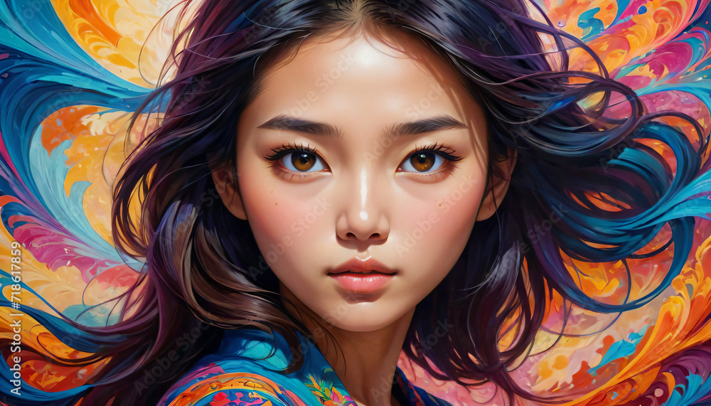 asian girl colorful