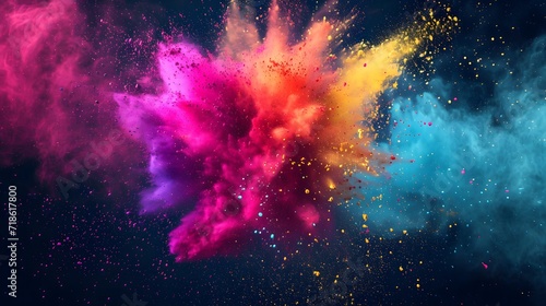 Holi clip art splashes of colorful powder in the air background. © Sagar