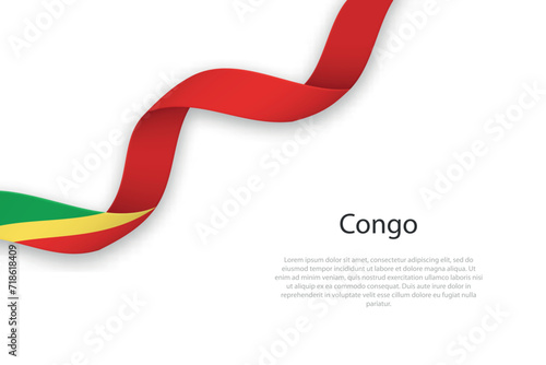 Waving ribbon with flag of Congo