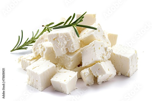 Delicious feta cheese on a white background