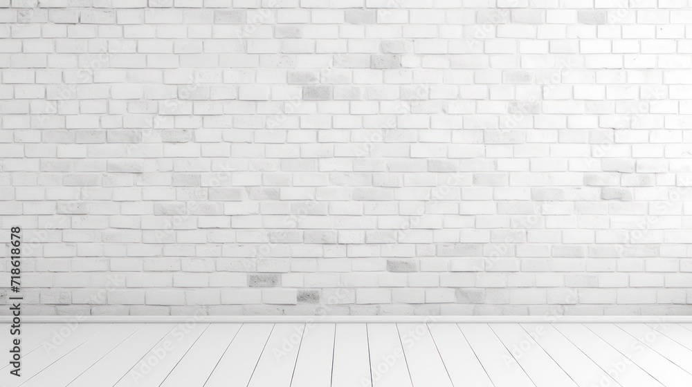 Panoramic background of wide white brick wall texture. Home or office design backdrop