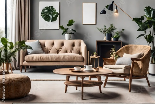 sofa, chair, table and potted plant in living room