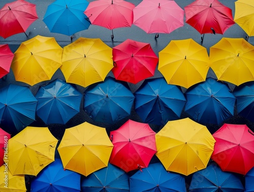 Colorful Array of Umbrellas on Urban Wall  Symbolizing Diversity and Joy  Perfect for Creative and Urban Design Concepts