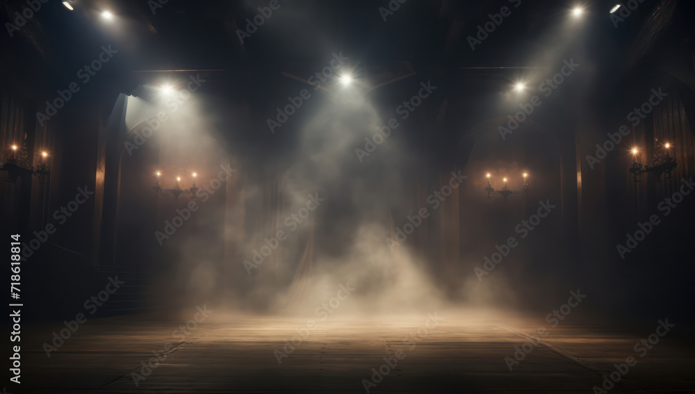 Shining Spotlight on Empty Stage: A Vibrant Nightclub Concert Performance