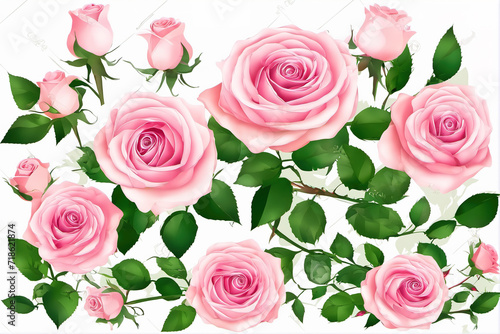 Beautiful lifelike pink rose flower in hand drawn style