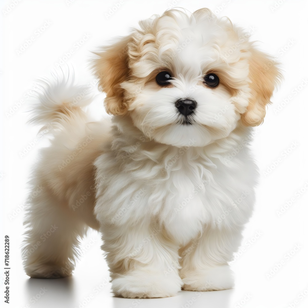 Obraz premium Cute puppy of maltipoo dog posing isolated white background, cute puppy standing Generative Ai