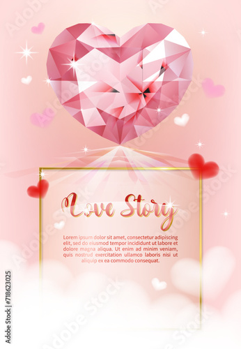 Pink gemstone heart card for Valentine's Day, Mother's Day, love